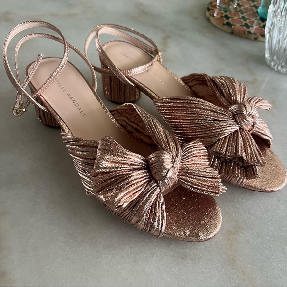 Loeffler Randall Dahlia Pleated Bow Knot Block Heel Sandal